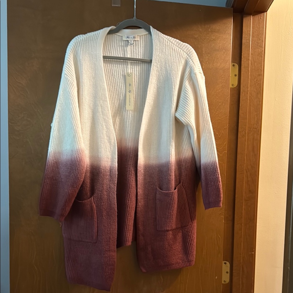 She + Sky Pink and White Ombre Cardigan Sweater